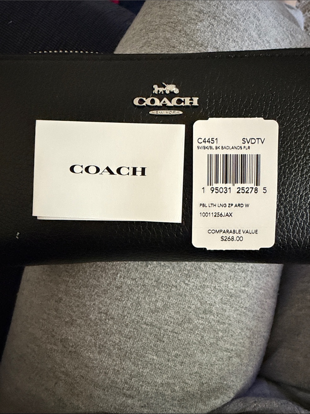 Coach Black Pebbled Leather Zip Wallet with Silver Logo and hardware - Picture 6 of 6